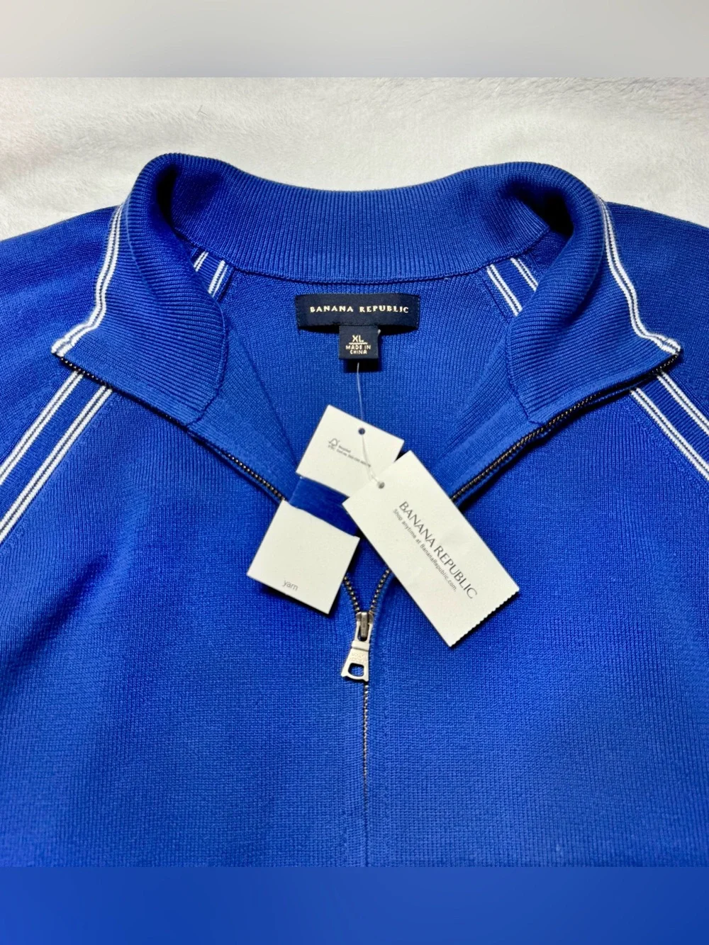 Banana Republic Men's Blue Solid Knit Full Zip Mock Neck Long Sleeve Sweater
